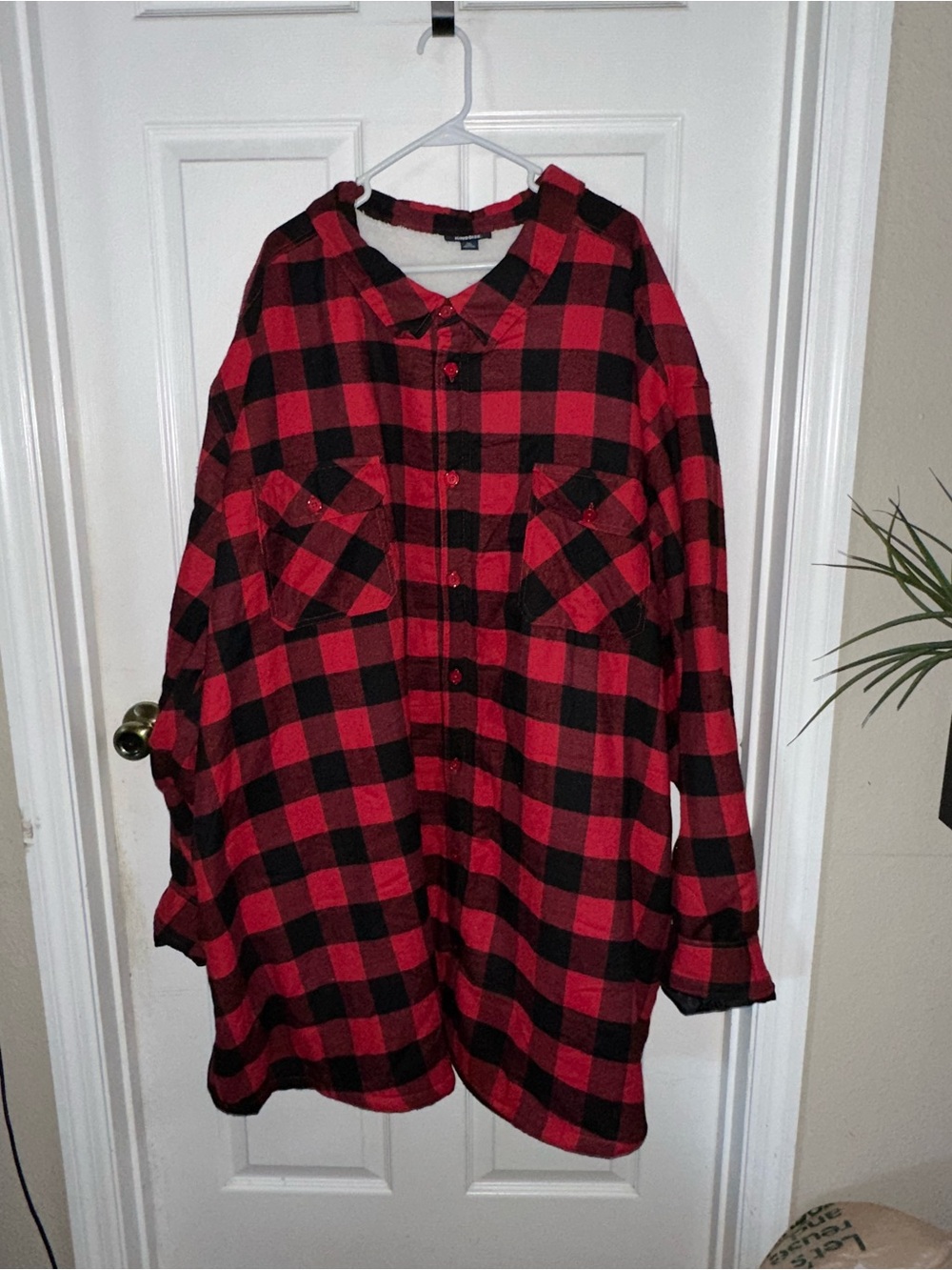 KingSize Red and Black Plaid Button-up Jacket Size 7XL Tall